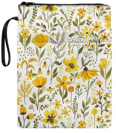 NETILGEN Gelbe Blume Book Sleeve Protector Cool Book Cover für Buch Geldbörse für Taschenbuch Aufbewahrungstasche Book Sox mit Reißverschluss und Tasche Kleine Hülle