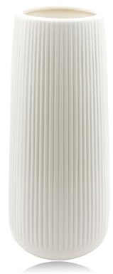 Ceramic Ribbed Vase for Pampas Grass - Boho Deco Modern White Glazed Flower Vase 7.87Inch / 20CM - Decorative for Living Room, Dinner Table, Office, Bedroom