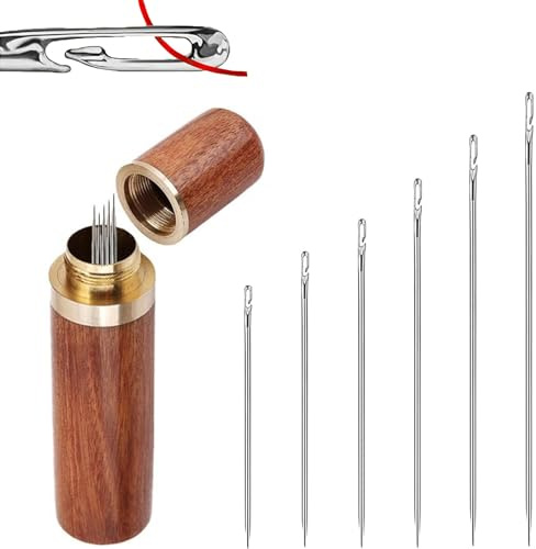 Agujas de hilo fáciles, agujas de hilo fáciles de coser a mano, agujas de enhebrado automático, 24 agujas, agujas de enhebrado fácil para costura y costura, con 1 funda de aguja de madera.