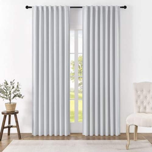 Joydeco Cortinas 2 Piezas Opacas Blackout Antiruido Dormitorio Salon Modernas Cortina Separador de Ambientes Acustica Cocina Blanco Grisáceo 2 X 175 X 140