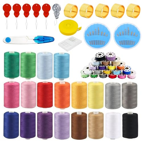 JMLLRX Surtido de Hilo de Coser de 20 Colores, Hilos de Coser para Maquina con Aguja, Enhebrador, Tijeras y Regla, Carretes de Hilo de Máquina de Coser para Coser