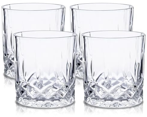 Raisaplin Whiskey Glasses Set of 4, 300ml/ 11oz Crystal Old Fashioned Heavy Freezable Rocks Barware Scotch Bourbon Whiskey Tumblers Snifter for Cocktail Drinks Rum Cognac Vodka Liquor Bar Gifts