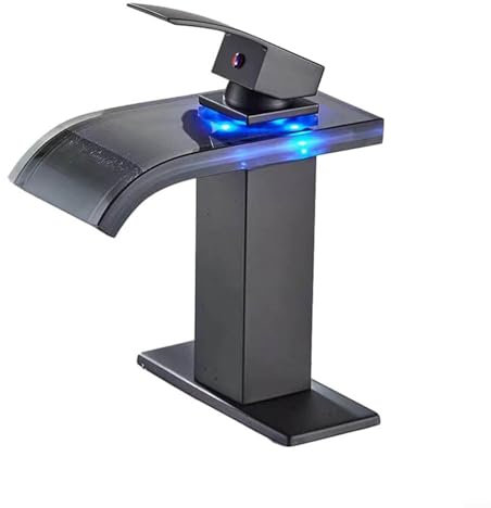 Bouchon de vidange pop-up pour lavabo de salle de bain, robinet de salle de bain cascade à LED, robinet de salle de bain à poignée unique brossé