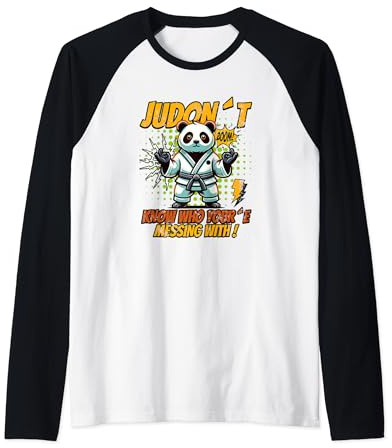 Panda in Judo Suit - Humorous Cartoon Design Raglan Baseball Tee