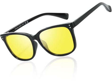 TJUTR Occhiali da guida notturna da donna polarizzati antiriflesso gialli per visione notturna riducono i fari abbaglianti occhiali quadrati, A01 Nero/Giallo Lenti per visione notturna, Large