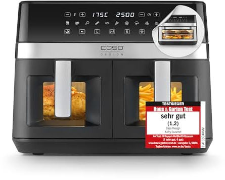 CASO Design AirFry DuoChef, Dual Air Fryer & Mini Oven, 14L Capacity Oven Mode, 5.5L Twin-Baskets, BPA Free, Non-stick, Black