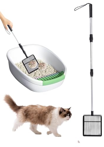 YNPQTDS Pelle à litière pour chat - Extensible - En acier inoxydable - Râteau multifonction avec fonction de nettoyage réutilisable pour déchets de jardin et accessoires de nettoyage