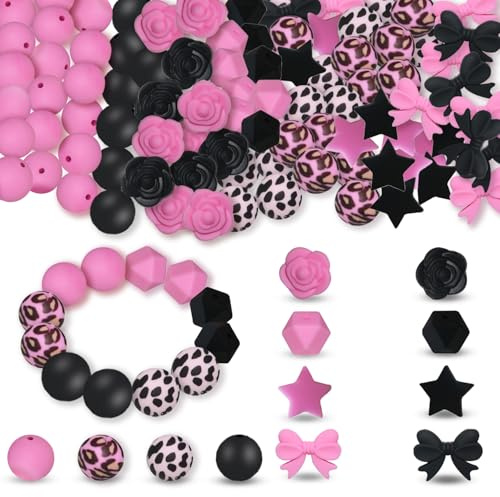 Silikonpärlor set 64 stycken premium pysselpärlor för gängning, 15 mm färgglada pärlor för nyckelringar, armband, gör-det-själv-smycken, nappkedja hantverk, barnhantverk, pärlor bulk (flerfärgad)