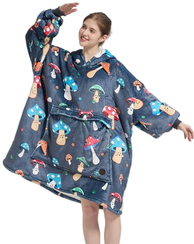 VERTAST Übergroße Hoodie-Decke, Sweatshirt für Herren und Damen, Sherpa-Fleece, tragbare Decke, Sweatshirt, warmes Geschenk für Gamer, Sofa-Liebhaber, Farbige Pilze, Audlt
