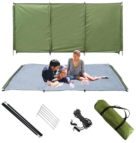 Wind Breaker Beach Garden Windbreak for Camping, Caravan Sun Screen Shelter Tall Wind Break with Gound Pegs, Rope and Storage Bag No Poles, Beach Windbreaker, Garden Windbreak