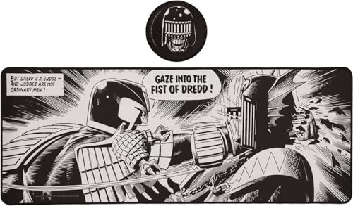 FaNaTtik 2000 AD Judge Dredd XL skrivbordsunderlägg och underläggsset | Kontors- och hemskrivbordsskydd, Mosue Mat, halkfri, officiellt licensierade varor