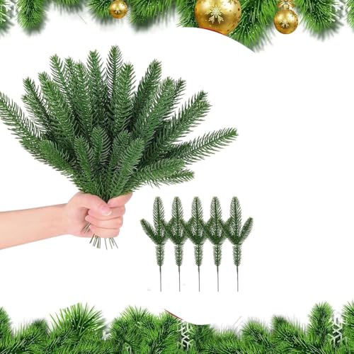 Rami di Abete Artificiale,30 Pezzi Rami Di Pino Artificiale Di Natale,Rami Pino Decorativi Natalizi,Artificiali Rami Di Pinos Verde,Ramidi Pinos Finti,per Ghirlanda DIY Natale Home Garden Decor