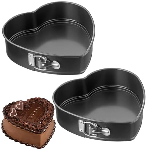 Penbinmall 2 moldes para hornear con forma de corazón, 12 cm, con revestimiento antiadherente, con fondo plano, color negro