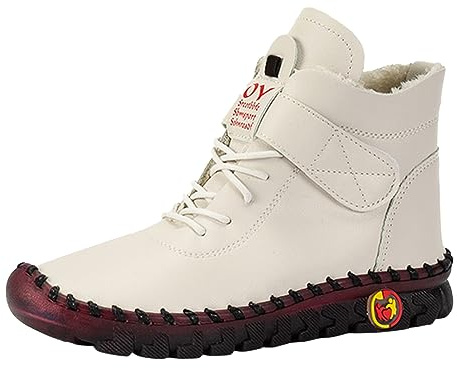 Generisch 2026 Botines Mujer Invierno Grandes Comercio Exterior Zapatos de Mujer con Cordones Felpa Caliente Interior Botas Cortas Para Mujeres, Blanco, 42 EU