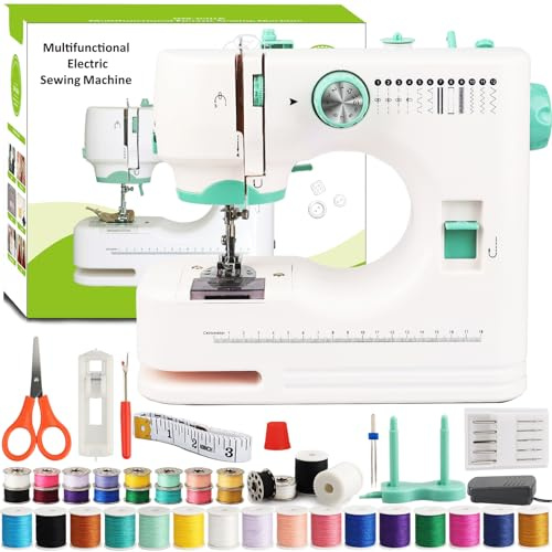 BRICH Mini macchina da cucire elettrica portatile per principianti e macchina da cucire bambini a partire dagli 8 anni | Con 12 programmi di cucito, illuminazione a LED e set completo di accessori da