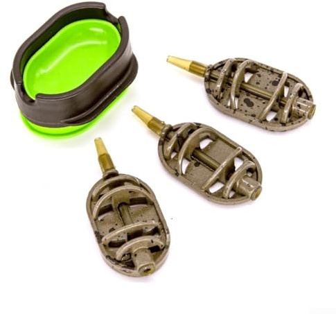 Juego de jaula de cebo de pesca europea 3+1 con soportes de cebo de aleación de zinc y piezas ABS diseñadas para pesca de carpa y línea larga en agua dulce y salada para liberación controlada de cebo