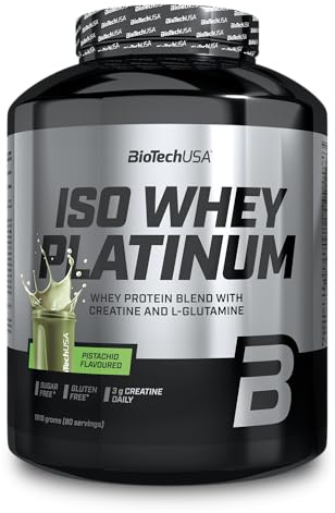 BioTechUSA Iso Whey Platinum | Vassleisolat- och vasslekoncentrat i pulverform | 3 g kreatin per portion | Med zink och vitamin B3 | 1816 g, Pistachio