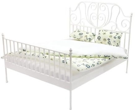 Ysyqkn Mini Letto Matrimoniale Accessorio Casa delle Bambole Mobile in 1 12 Modello Decorativo da Camera Struttura in Ferro Adatto per Fotografia, Bianco