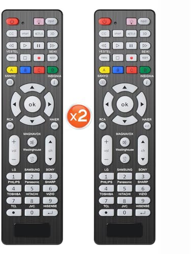 2 PCS Universal TV Remote Control with Light-Up-Button Compatible with LG, Samsung, Philips, Panasonic, Sharp TCL, Vizio, Sony, Sanyo, Toshiba, Insignia, Hisense, JVC, RCA Brands LCD LED 3D TV Remote