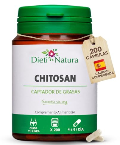 DIETI NATURA 200 Cápsulas Chitosan (Quitosano) - Chitosan Quemador de Grasas Natural - Modera la Ingesta Calórica - Fabricado en un Laboratorio Francés - Garantía sin OGM