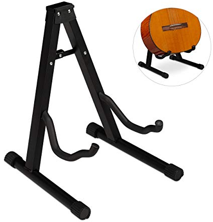 Relaxdays Gitarrenständer, Akustik-& E-Gitarre, faltbar, Schaumstoffbezug, Gummifüße, stabil, HBT 37x29x30 cm, schwarz, 1 Stück