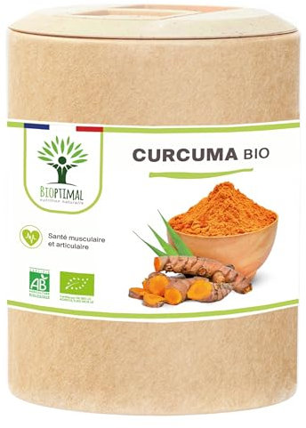 Curcuma + Poivre Noir Bio - Bioptimal - Complément Alimentaire - Articulation Digestion Antioxydant - Curcumine Active Pipérine - Haute Absorption - Fabriqué en France - Certifié Ecocert - 200 gélules