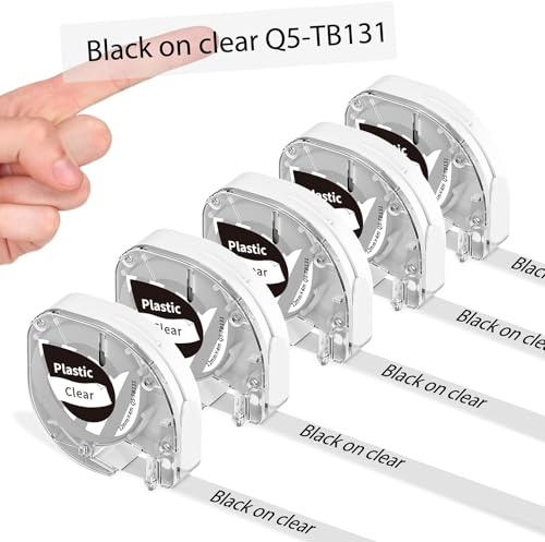 5x PhomemoP12&P12-Pro Etikettenband Original 12mm x 4m Schwarz auf Transparentem Q5-TB131 Wasserfestem Kunststoff Selbstklebendes Etikettenband für Phomemo P12/P12 Pro/LT12 Etikettendrucker