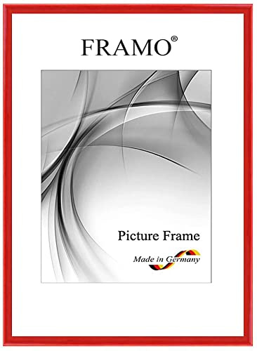 Marco de fotos FRAMO de madera estrecho 29,7 x 42 cm (DIN A3) de madera maciza | Rojo alto brillo | Color/tamaño seleccionable | Marco para póster | Puzzle | Colágeno de fotos N°123