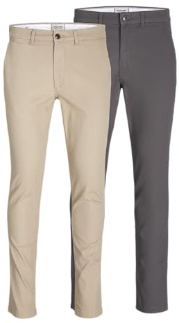 Jack & Jones Men’s Slim Fit Chino Trousers, Pack of 2, Crockery, 28 W/ 30 L