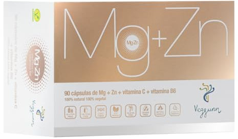 VEGGUNN - Complejo de Magnesio con Citrato de Magnesio, Zinc, Vitamina C y Vitamina B6-90 Cápsulas Vegetales - Apoyo al Sueño, la Función Nerviosa y Muscular