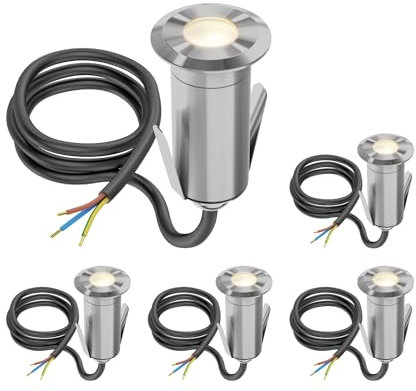 ledscom.de 5 pièces LED encastrées au sol GLOX pour l'extérieur, IP67, aluminium, rond, 35mm Ø, blanc chaud, mat