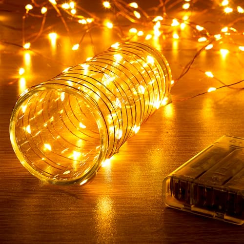 Ariceleo Upgraded LED Fairy Lights, 1 Pack 16ft Warm White with Timer and Synchronized Twinkle Mode, Battery Operated String Lights, Separately Boxed, 50 LEDs, Idea for Christmas Bedroom Party Wedding