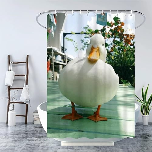 Duschvorhang 180x200 Ente, Duschvorhänge Antischimmel 3D Bauernhoftiere, Shower Curtains Wasserdicht Waschbar, Duschrollo für Badewanne Badezimmer, mit 12 Ringe 2399YL