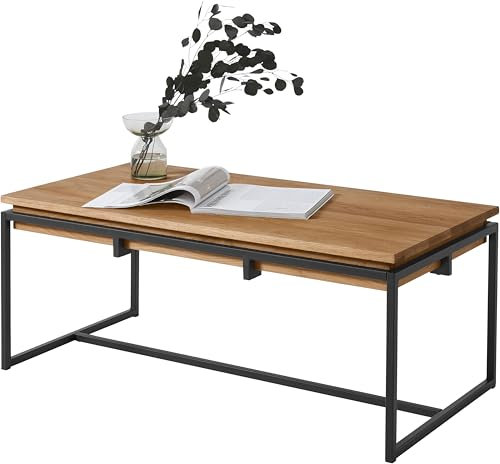 TaBoLe Couchtisch Beistelltisch Wildeiche mit Metallgestell (115)