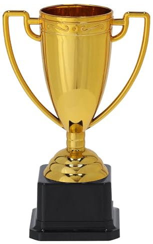 noTrash2003 Coppa di compleanno per bambini, in plastica, per feste, concorsi, trofeo vincitore, altezza 18/19 cm, con base nera, 2 versioni (altezza 18 cm)