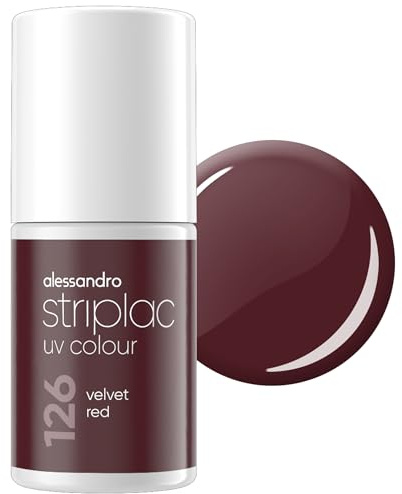 alessandro Striplac UV-Nagellack Velvet Red - Deckend & Kratzfest bis zu 15 Tage - Leichtes Auftragen - Schonende Abziehtechnologie - Vegan - Rot, 6,5ml