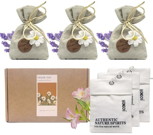 Muufuuser Home Refillable Fragrance Sachets 6-Pack, Lavender & Freesia Corn Cob Scent Bags for Closet Car Drawer, Natural Long-Lasting Freshener, Hemp Fabric Pouches