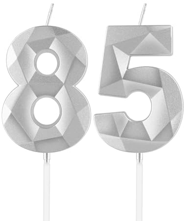 mciskin Silver 85th Birthday Candles, 85th Birthday Decorations for Women Men,3D Number 85 Candles for Cake,Silver Candle Cake Topper for Women Men Party Decorations Weddings Anniversary Supplies