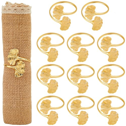 GORGECRAFT 12pz Anello per Tovagliolo Foglia di Ginkgo in Metallo Dorato con Eleganti Foglie per Tovaglioli Tavola Tavolo Set Anelli Porta Tovaglioli Natale Ringraziamento Matrimonio Banchetto Festa