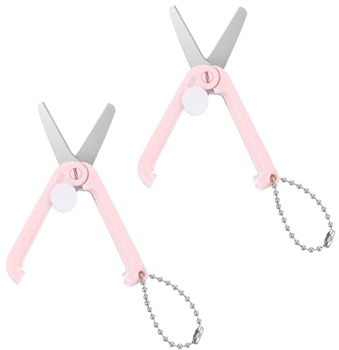 2 tijeras plegables rosas, pequeñas tijeras de viaje portátiles con llavero, tijeras plegables, para familia, manualidades, corte, corte de papel, scrapbooking, manualidades, costura