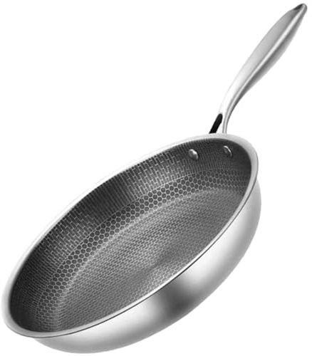 JOINPAYA Wok Antiaderente in Acciaio Inossidabile a Nido d'Ape Manico Ergonomico per Frittura e Grigliatura