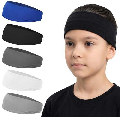 5Pcs Kids Headbands- Moisture Wicking Soccer Headbands for Boys Running