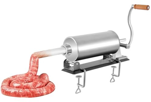 Riempitrice per salsicce in acciaio inox, manuale orizzontale, 3 l/4 kg, riempitrice per salsicce di alta qualità con 4 tubi di riempimento, spremisalsicce per arrosto Cevapci, ideale per casa