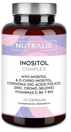 Myo Inositol & D-Chiro 40:1 PCOS - Para 2 Meses Balance Femenino - Con Q10 + Ácido Fólico + Zinc + Selenio + Cromo + 3 Vitaminas - Nutralie Inositol Complex 180 Cápsulas