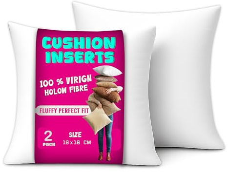 Luxury Hollowfibre Pack of 2 Cushion Pads Inners Inserts 16x16 inches (40 x 40 cm) - White Square Cushion Fillers with Anti Dust Mite Down Proof Cover & Soft Polyester Filling for Sofa, Bed & Couch