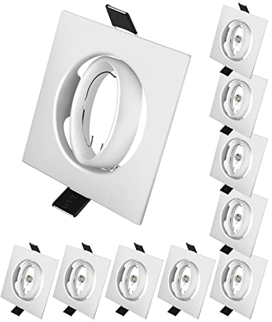 Tofisr 10x Modern GU10 Downlights for Ceiling, Square Matt White Metal Frame for Recessed Ceiling Lights, Tilt Swivel Spotlight - External Dimensions: 90mm, Cut-Out Hole Size:68-80 mm