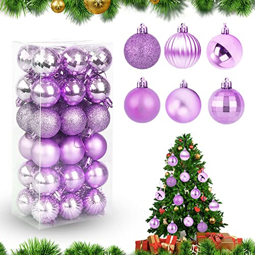 Feliciay 36pcs Weihnachtskugeln sortierte Anhänger bruchsicher Ornament Set Weihnachtsbaum Dekorationen hängende Dekoration saisonale Feiertage Hochzeit Party dekorative Anhänger (helllila, 4cm)