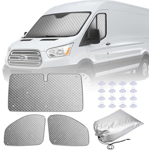 MaxEarn Pack of 3 Thermal Mats Driver's Cab Interior for Transit Van MK8 2014-2023, Waterproof Sun Protection Car Windscreen Cover, Inner Sun Visor for Blackout, Heat Insulation and Privacy