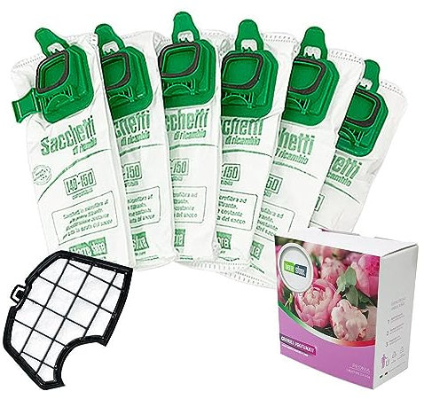 SACCHETTI FOLLETTO VK 140 VK 150 6 PZ + GRANULI PROFUMATI PEONIA + FILTRI COMPATIBILI