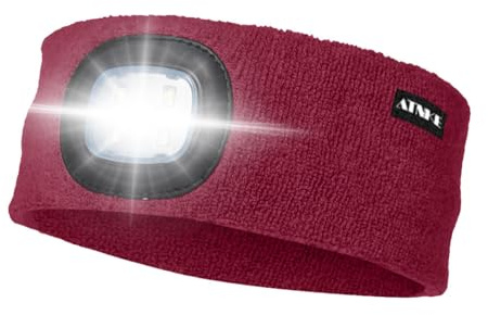 ATNKE LED-pannband, USB uppladdningsbar löparhatt vattenlampa Ultra Bright 4 LED strålkastare flera färger sträcker sig/vinröd